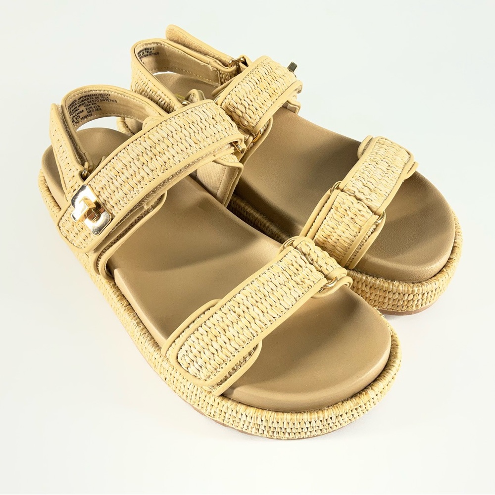 Madden NYC Women's Raffia Platform Sandals Tan Size 9.5 Adjustable Straps